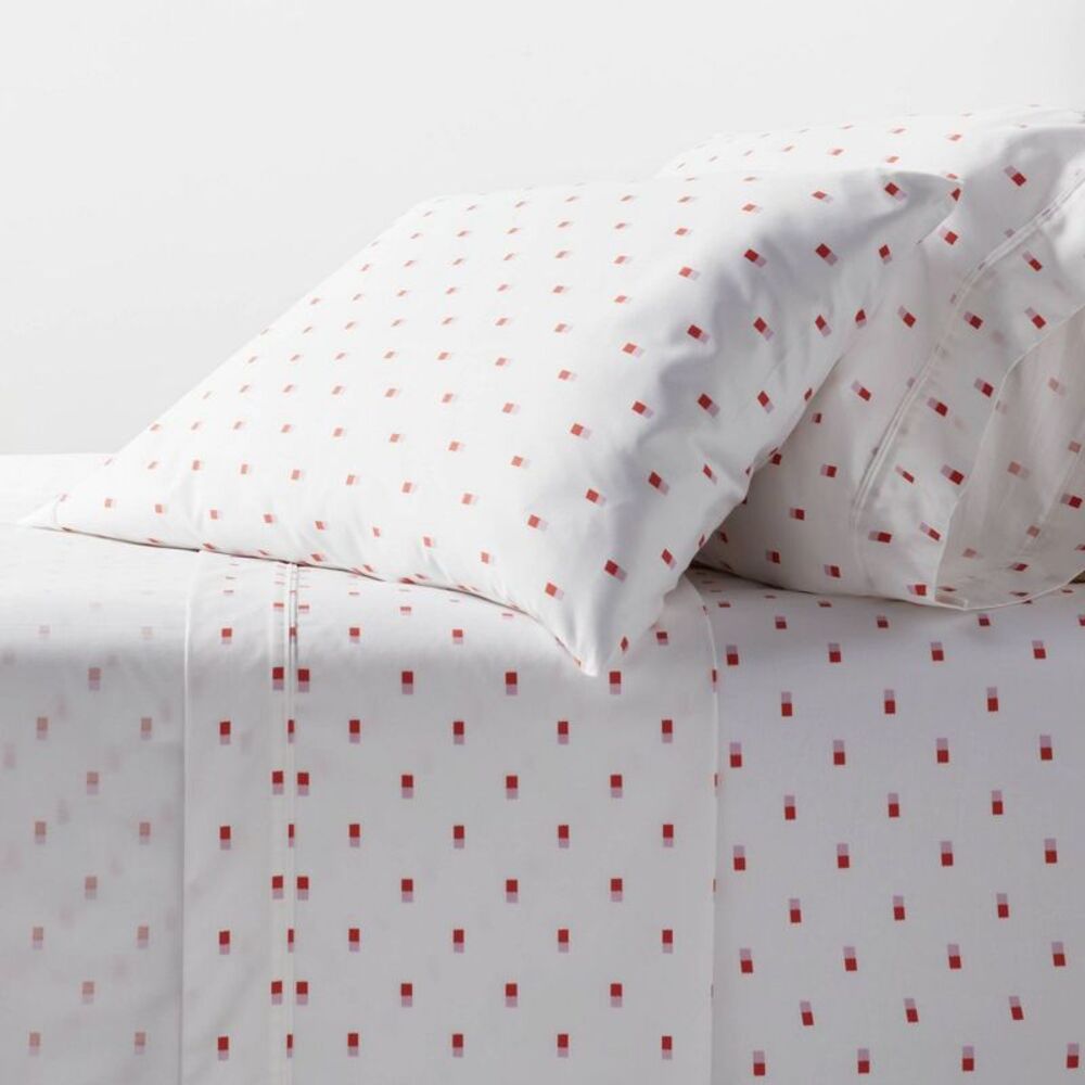 California King 400 Thread Count Performance Sheet Set Pink/White Ikat Block -